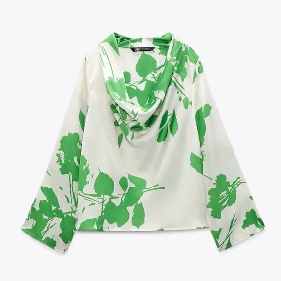 ZARA PRINTED BLOUSE WITH FLOWING NECKLINE - Picture 6 of 8